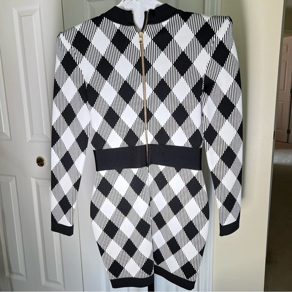 Balmain Gingham Jacquard Lace-Up Dress – Size 40 (Excellent Condition) - Picture 10 of 11